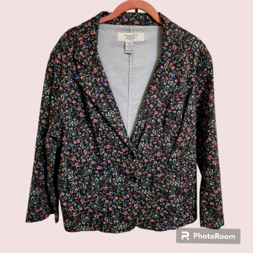 American Rag Floral Blazer With 3/4 Sleeves Sz Large